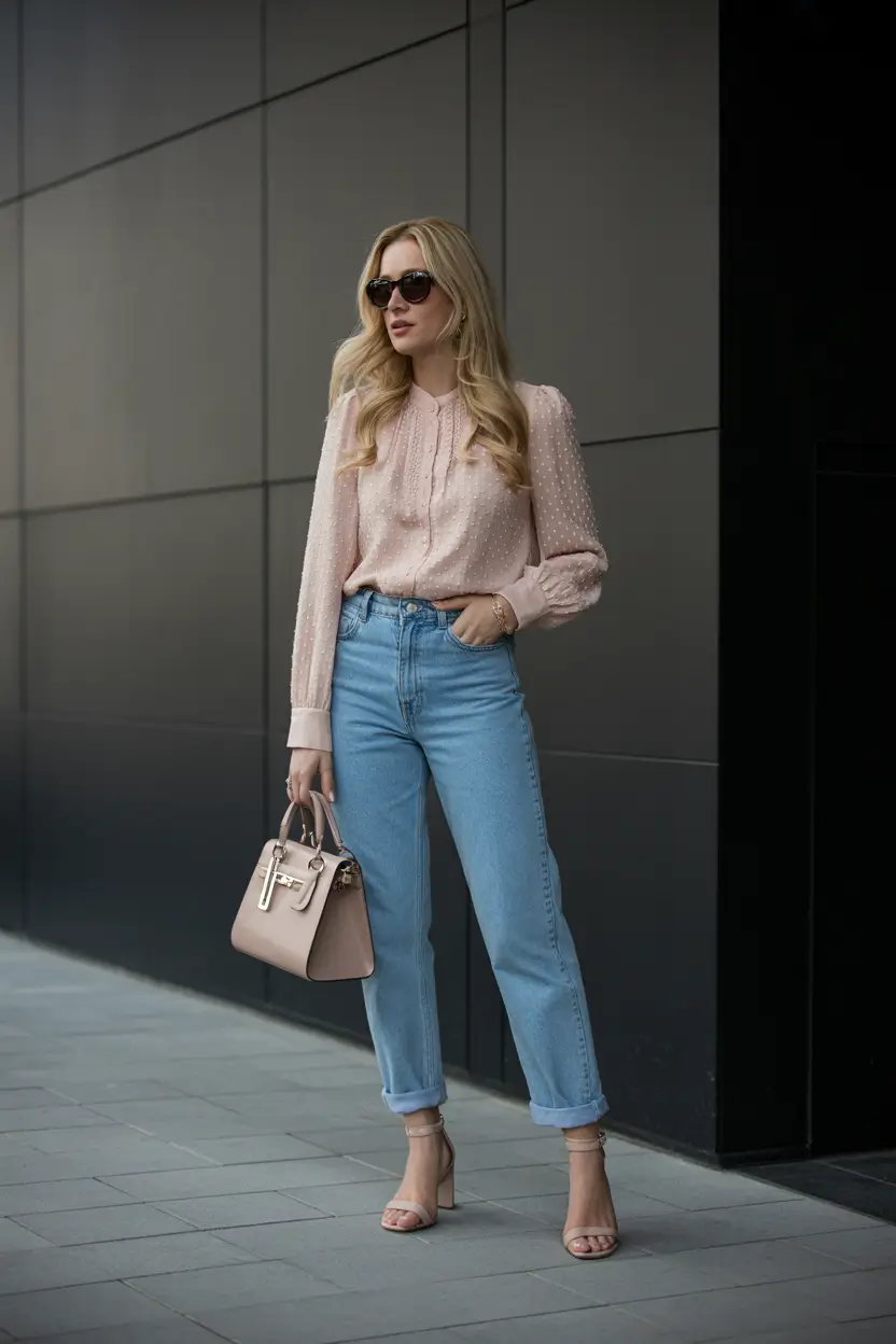bold spring jeans outfit 2026 soft blouses and denim for polished everyday moments