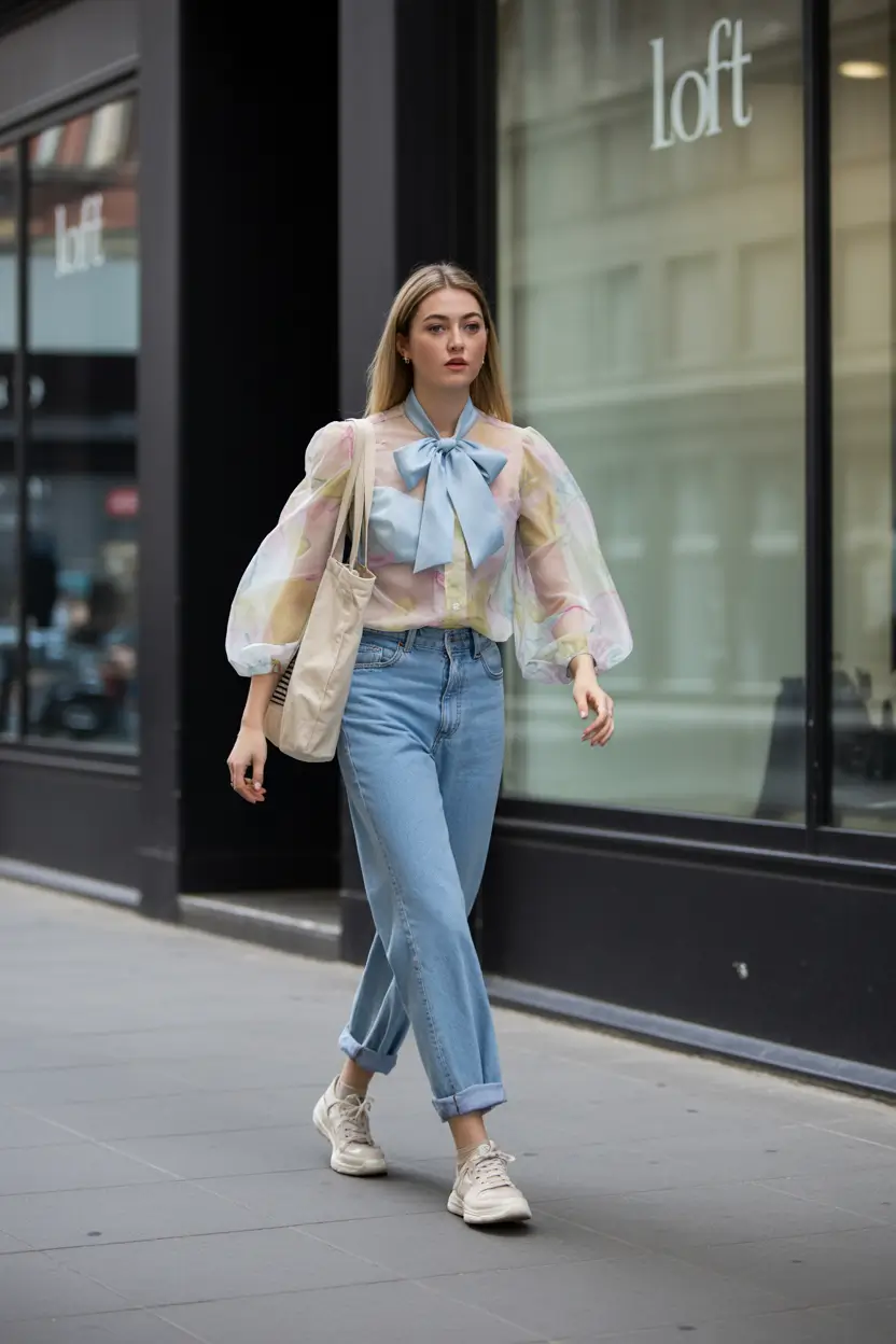 bold spring jeans outfit 2026 playful feminine denim styled for real life movement