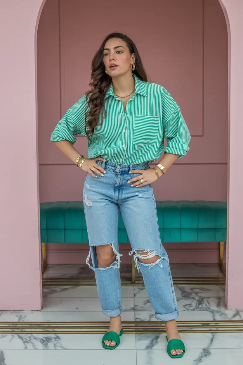 bold spring jeans outfit 2026 classic blue jeans styled for confident everyday wear