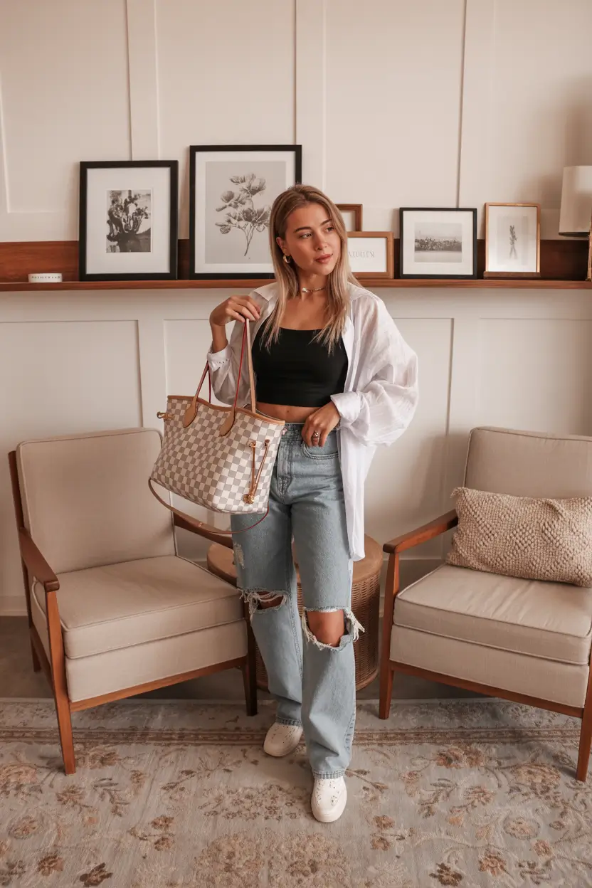 bold spring jeans outfit 2026 relaxed layers and denim for effortless home to street style