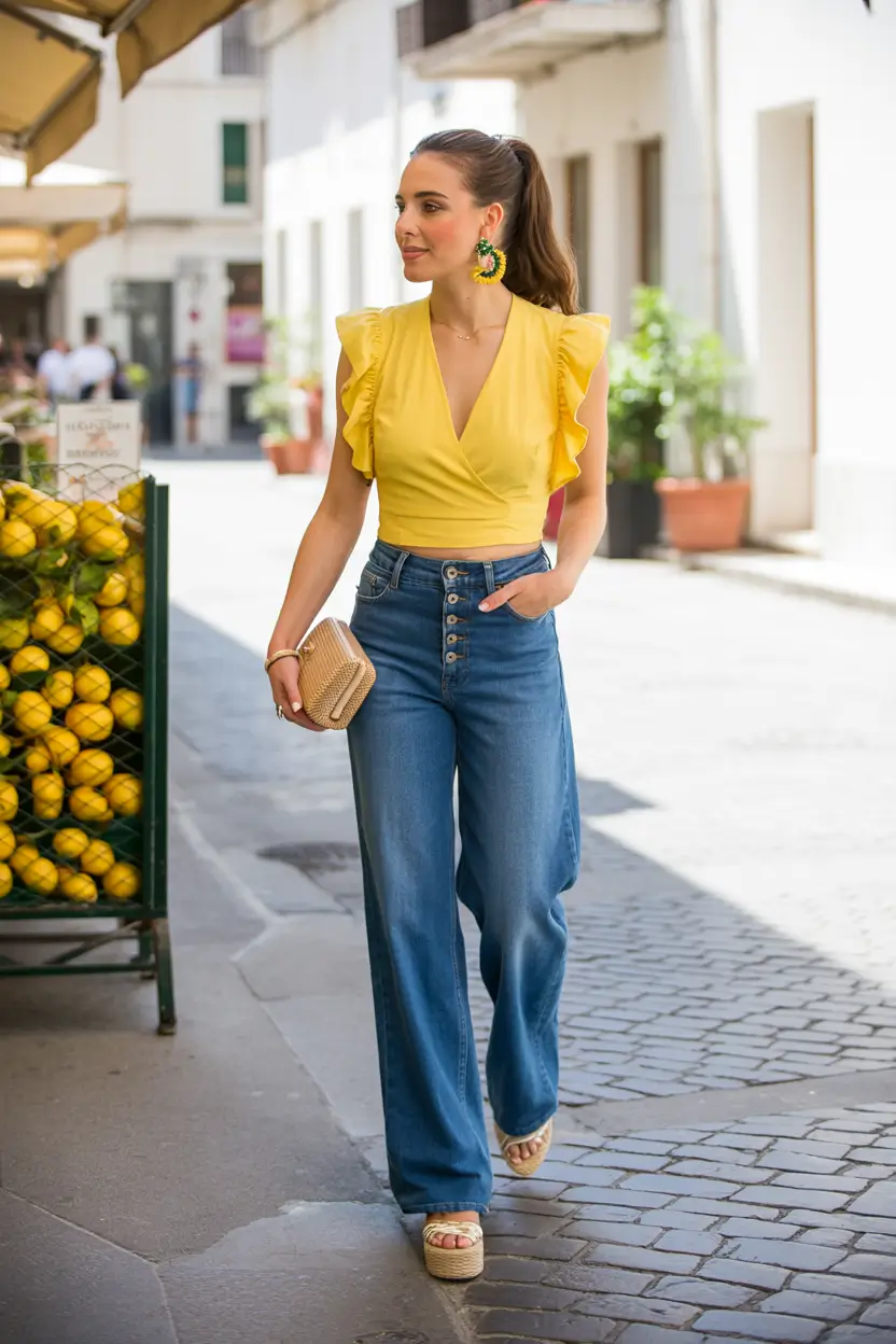 bold spring jeans outfit 2026 bold color and denim that feels playful yet grown