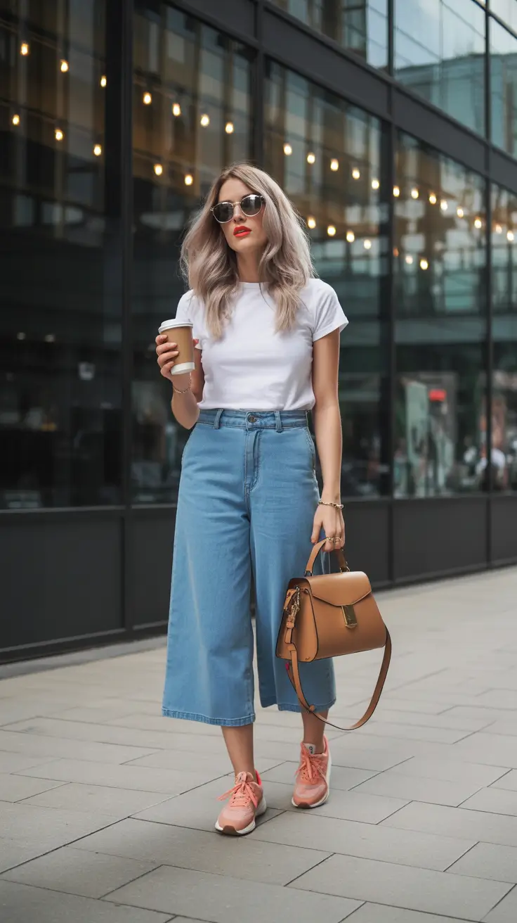 bold spring outfits 2026 trends Minimal White and Denim With Sporty Ease