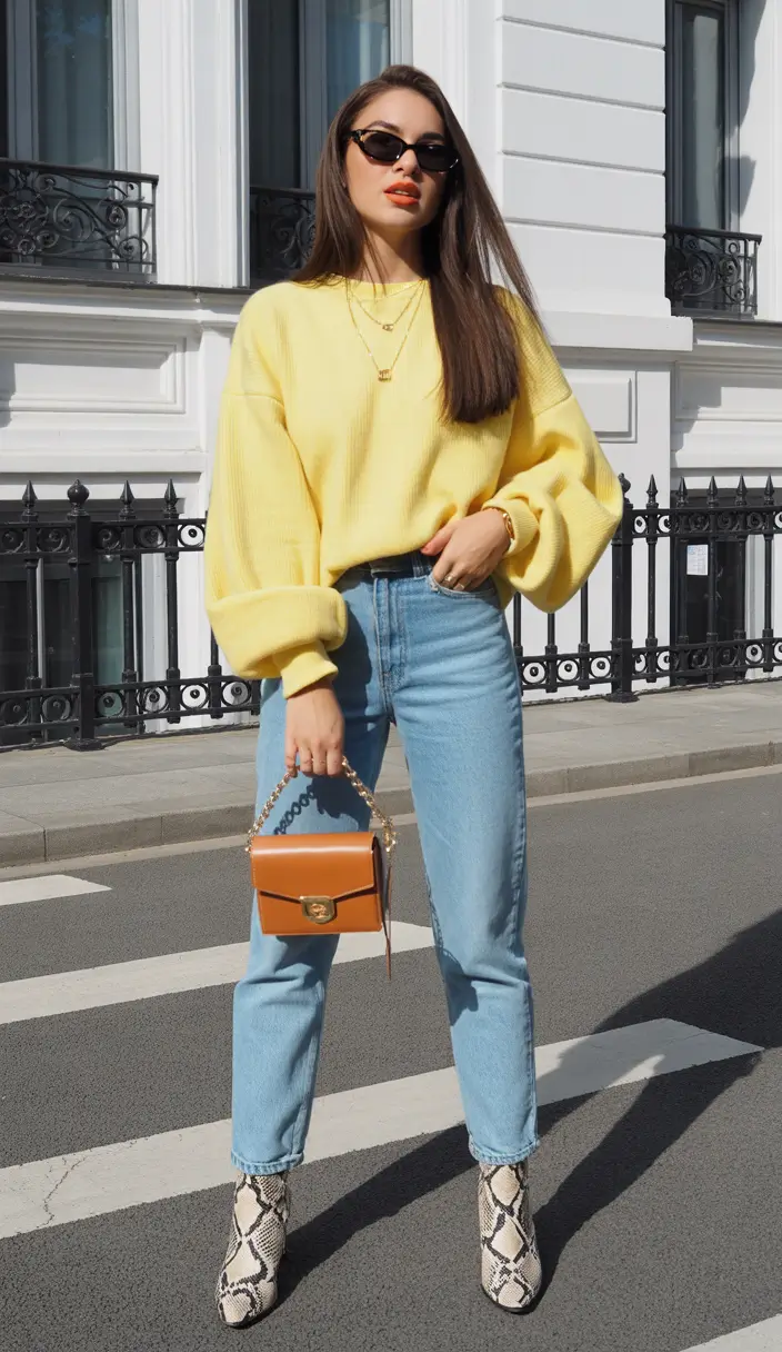 bold spring outfits 2026 trends Bold Color Pop With Casual Denim Confidence
