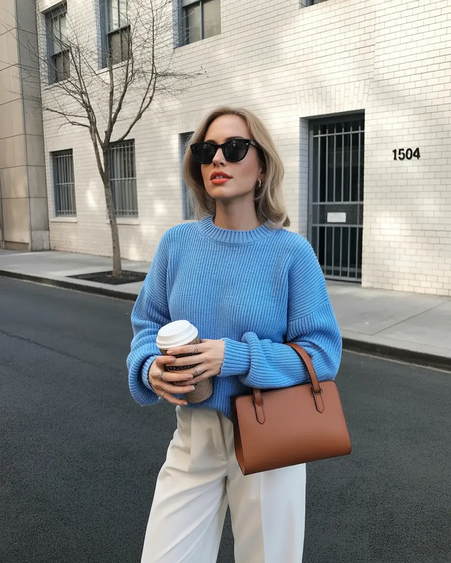 winter to spring outfits 2026 Fresh Blue Knits for Calm City Transitions