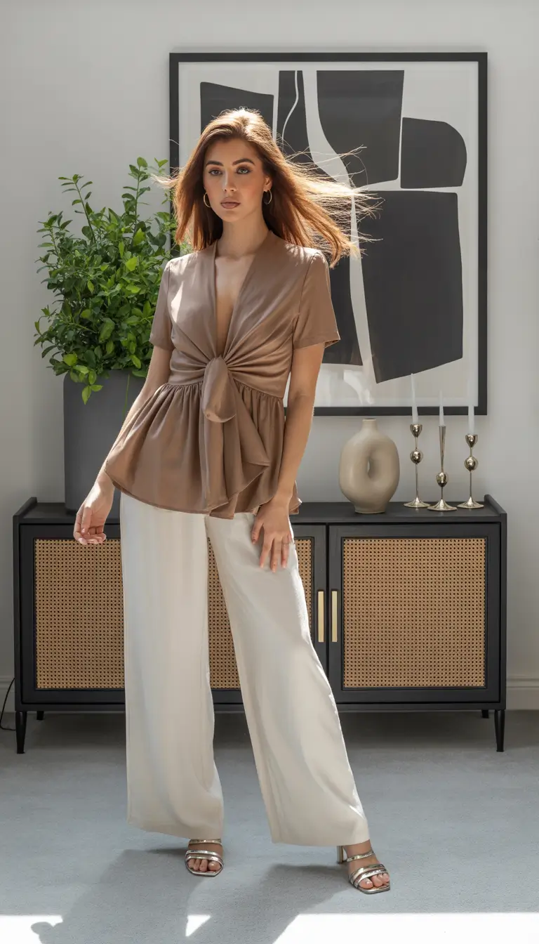 comfy spring outfits for errands 2026 soft blouse wide pants