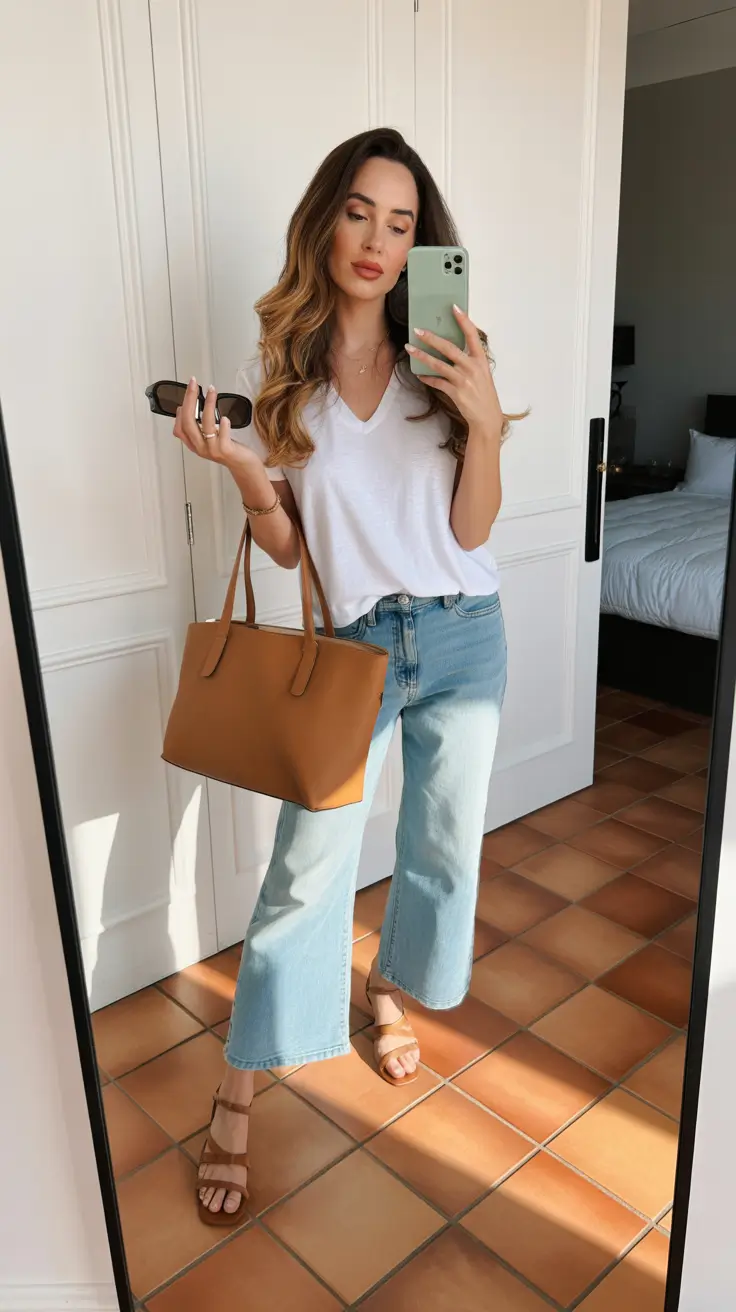 comfy spring outfits for errands 2026 white tee jeans