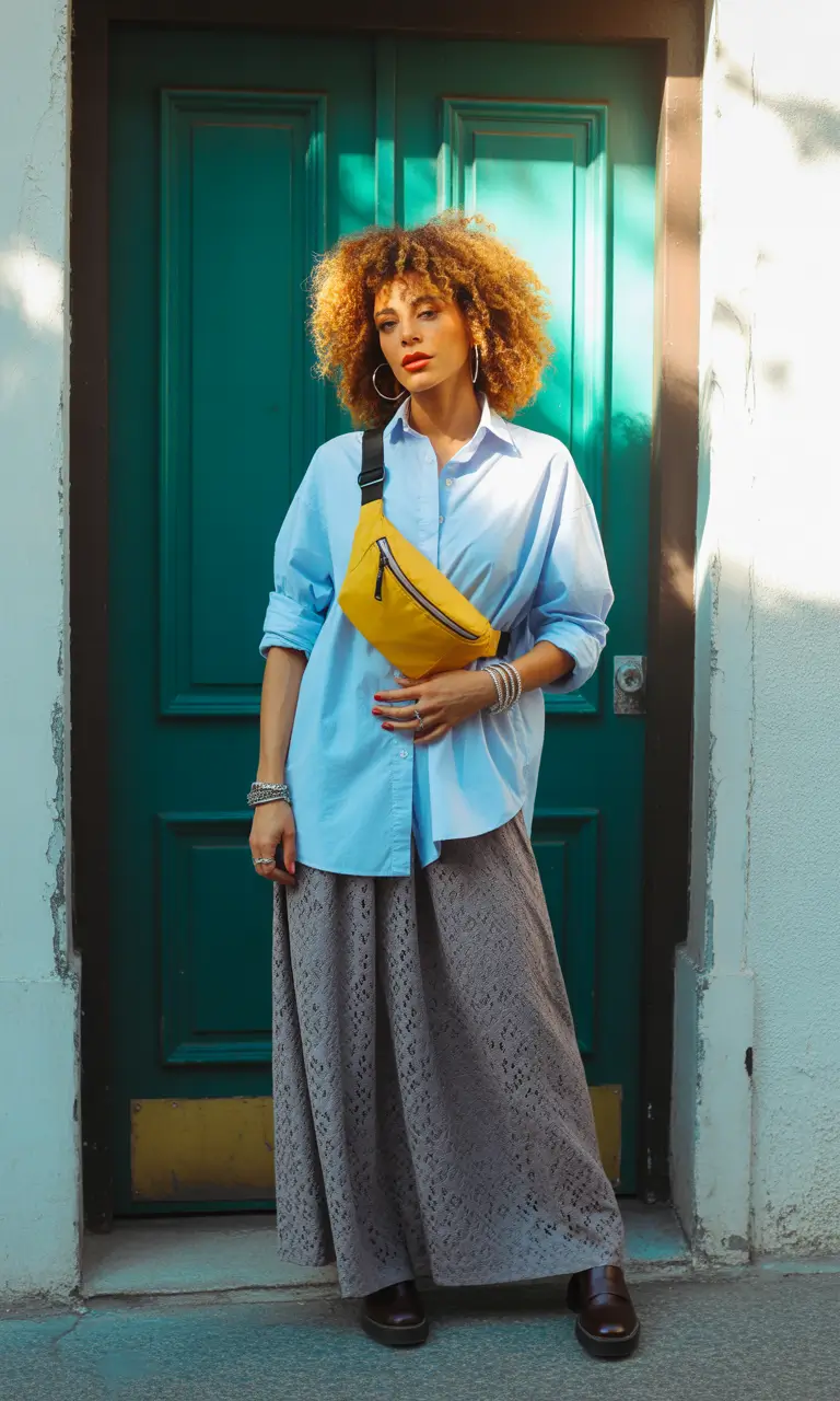 comfy spring outfits for errands 2026 oversized shirt and skirt