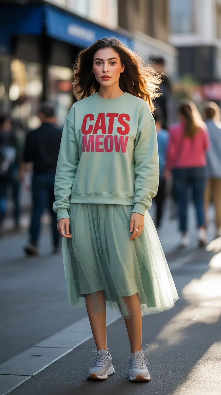 comfy spring outfits for errands 2026 sweatshirt midi skirt