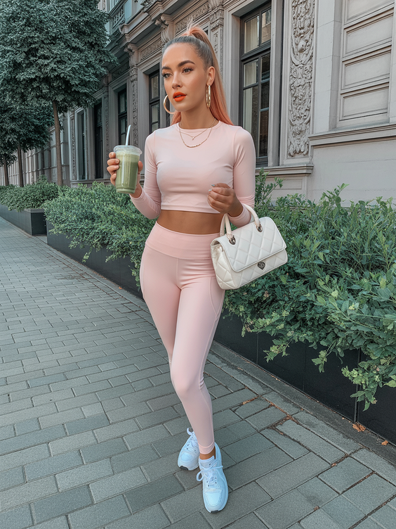 comfy spring workout outfits 2026 Soft Pink Sets for Calm City Walks
