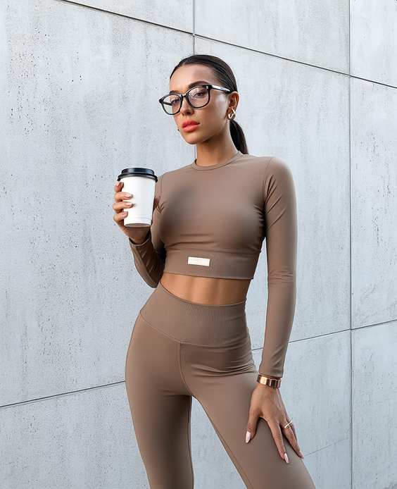 comfy spring workout outfits 2026 Mocha Minimalism With Everyday Polish