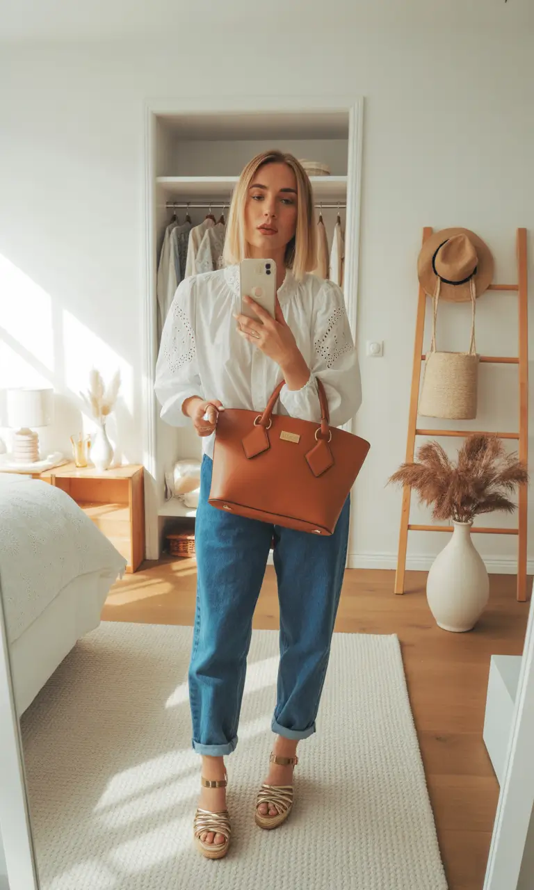 spring casual work outfits for women-light-cotton-denim-11