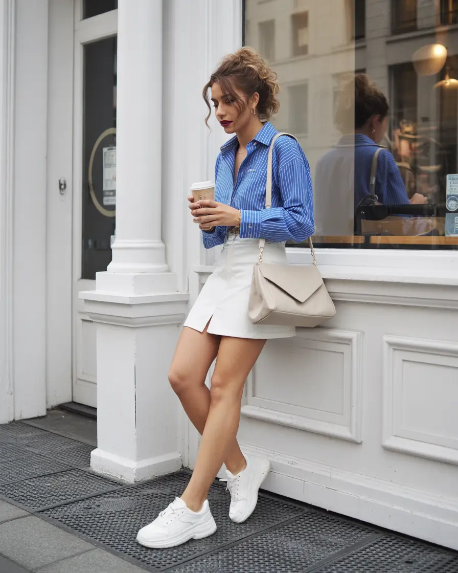 spring casual work outfits women-summer-shirt-skirt-15