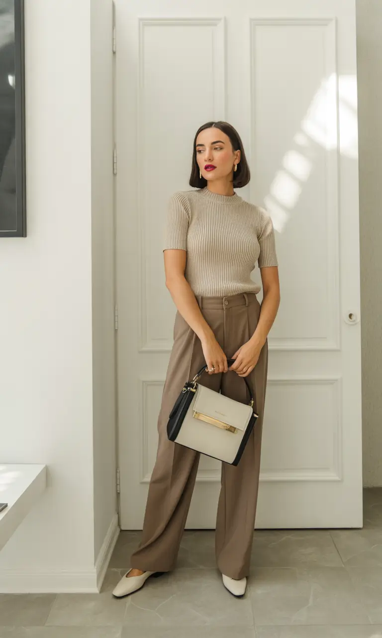 spring casual work outfits-women-soft-neutral-tailoring