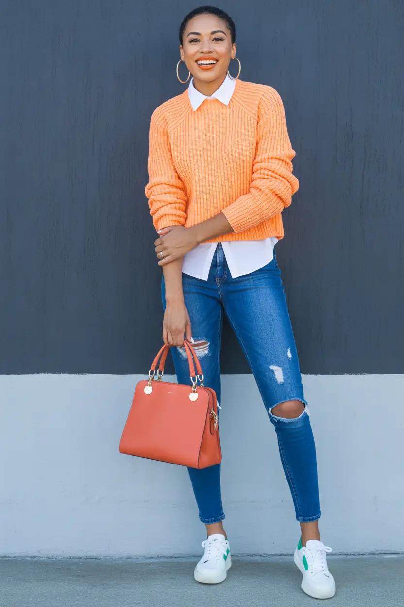 spring casual work outfits black women-colorful-knit-jeans-8