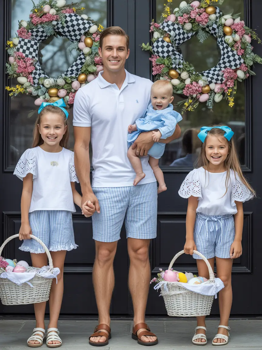 spring family pictures outfits Soft Blue Stripes and Easter Morning Ease