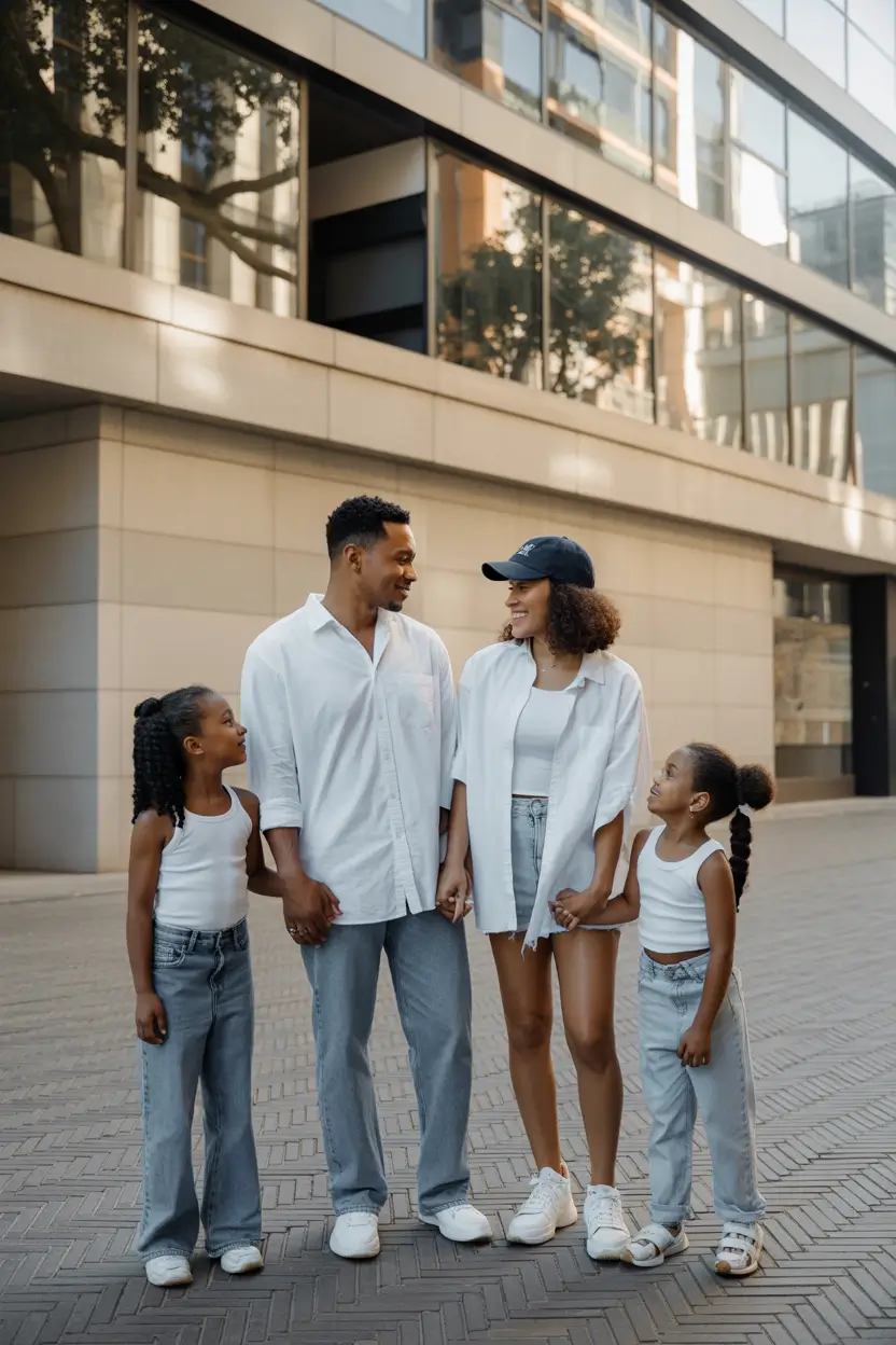 spring family pictures outfits Modern Neutrals with Denim Confidence