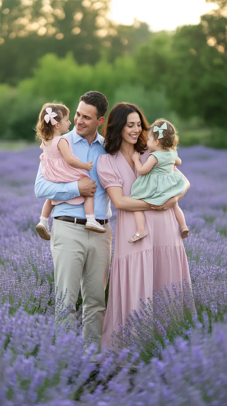 spring family pictures outfits Lavender Fields and Soft Pastel Harmony