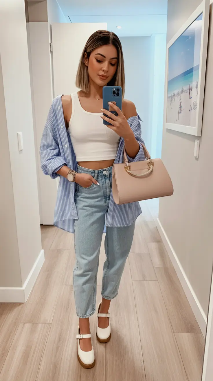 spring outfit for Tuesday striped shirt ease