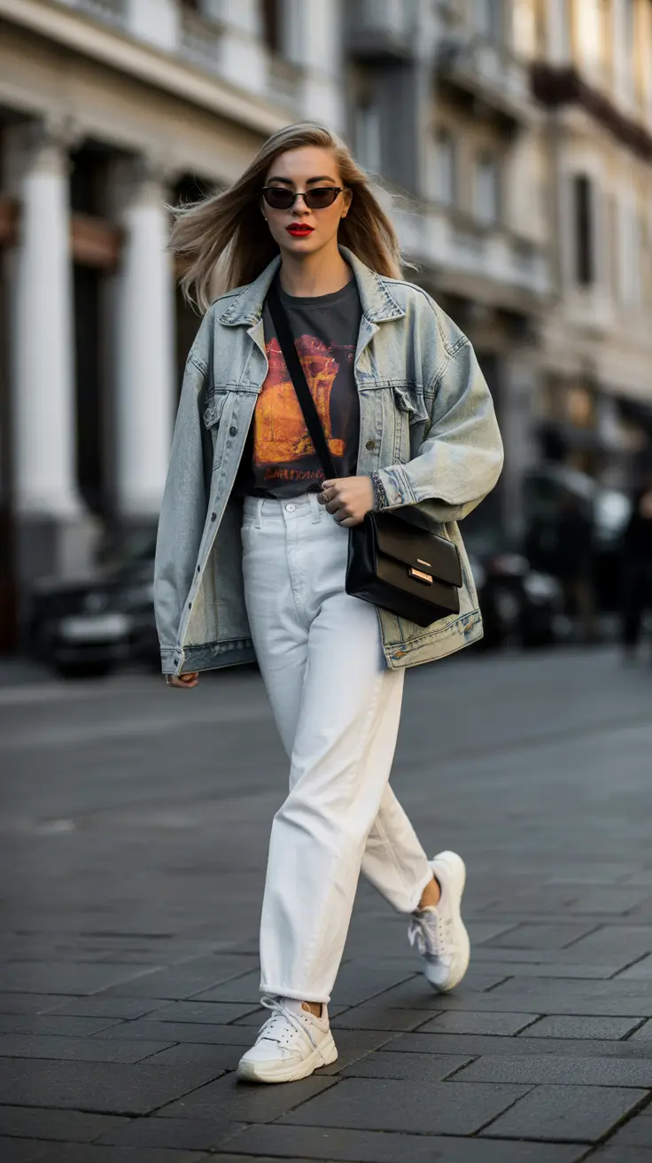 effortless spring outfits for Sunday oversized denim graphic tee