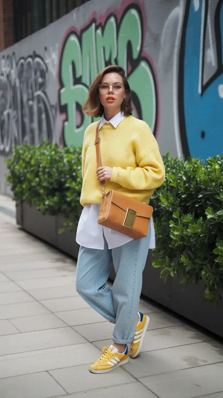 effortless spring outfits for Sunday yellow knit denim