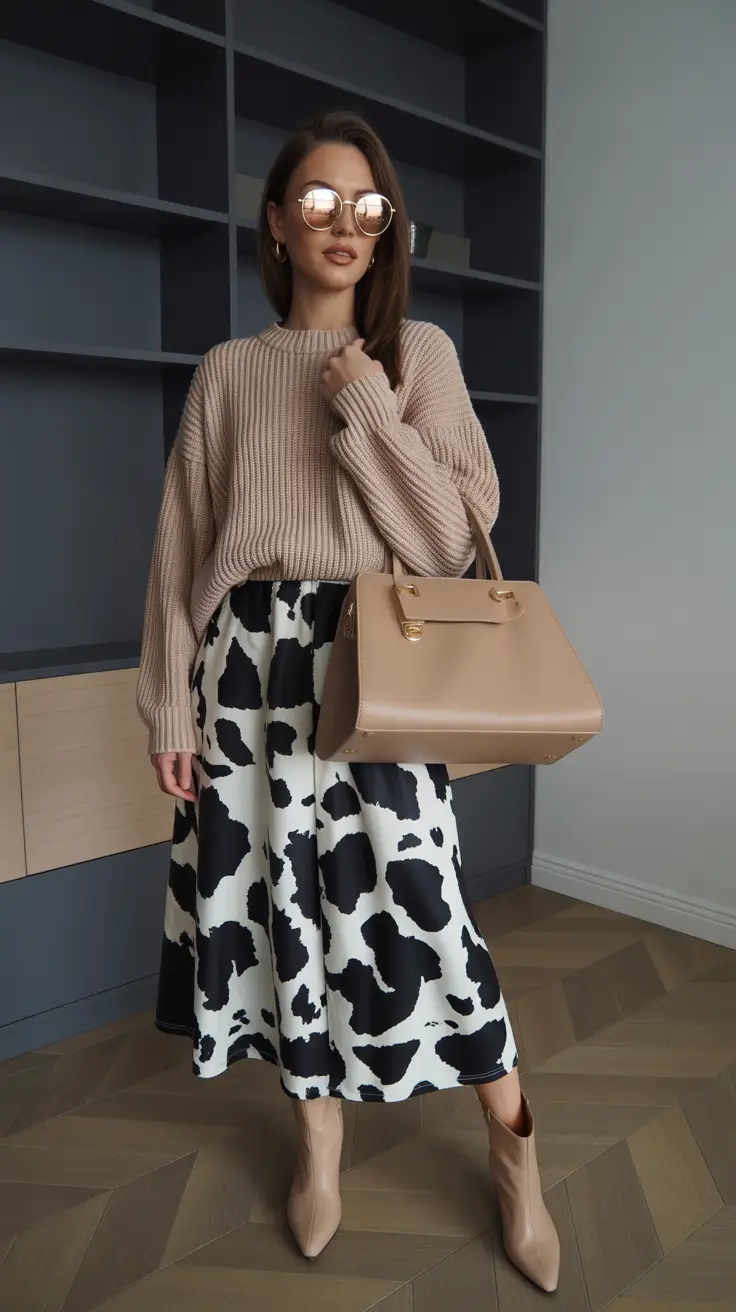 effortless spring outfits for Sunday neutral knit statement skirt