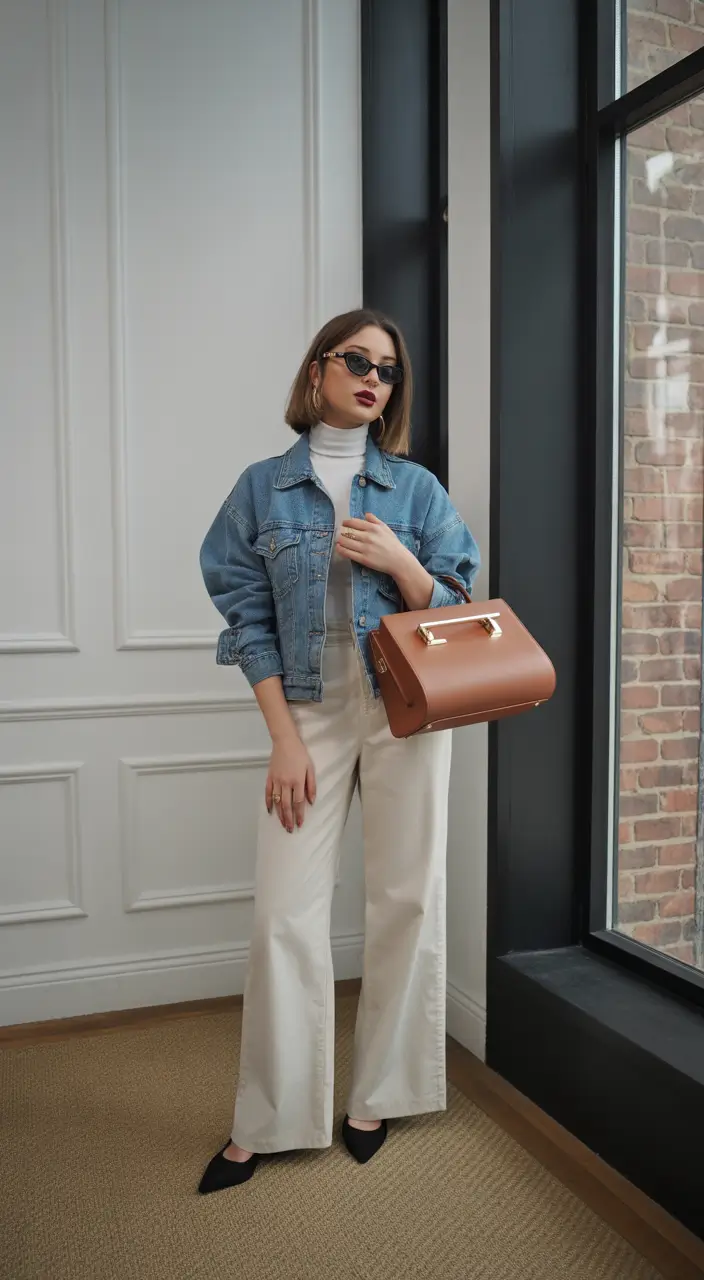 effortless spring outfits for Sunday denim jacket neutral look