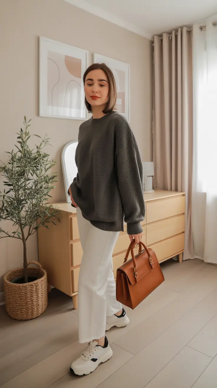 effortless spring outfits for Sunday oversized knit white pants