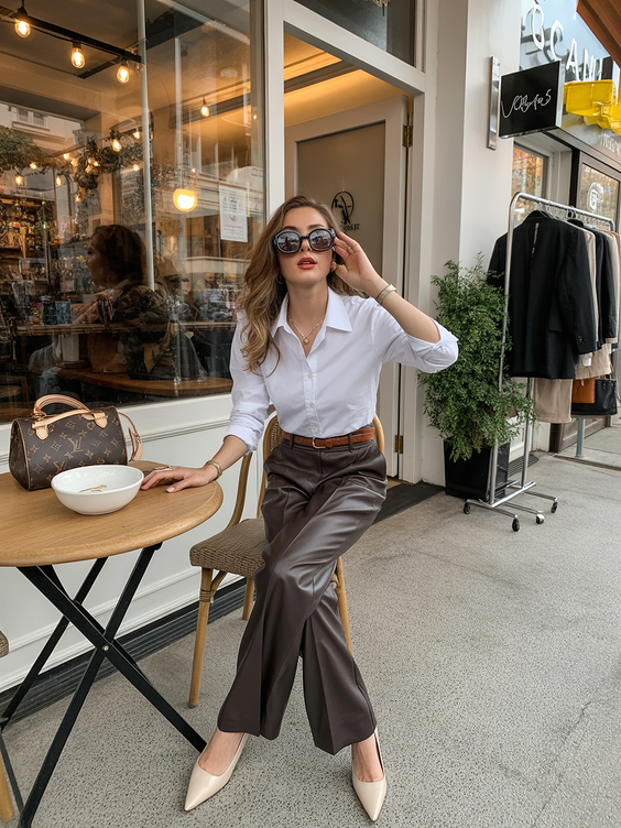 feminine spring outfits for women over 40 2026 Polished Cafe Style With Feminine Structure