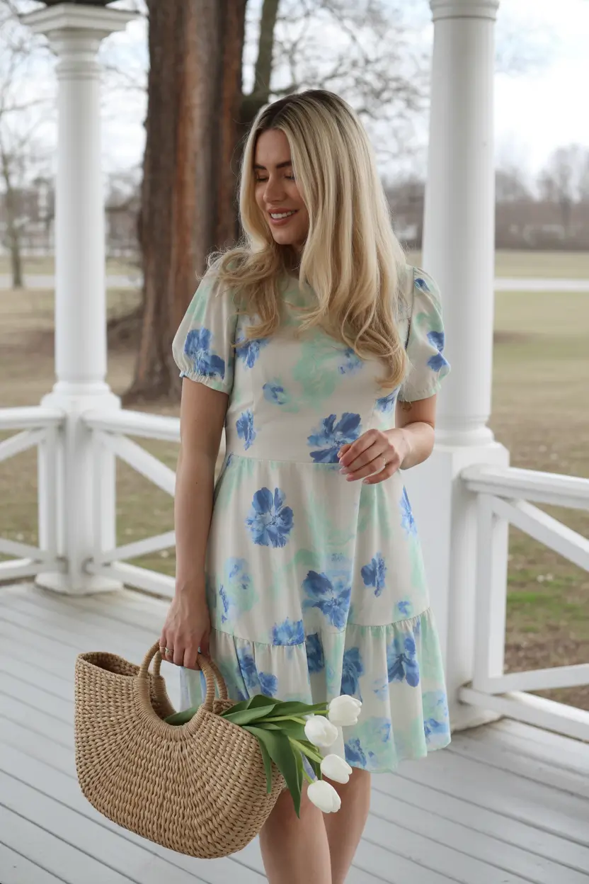 floral spring dress outfits 2026 blue soft