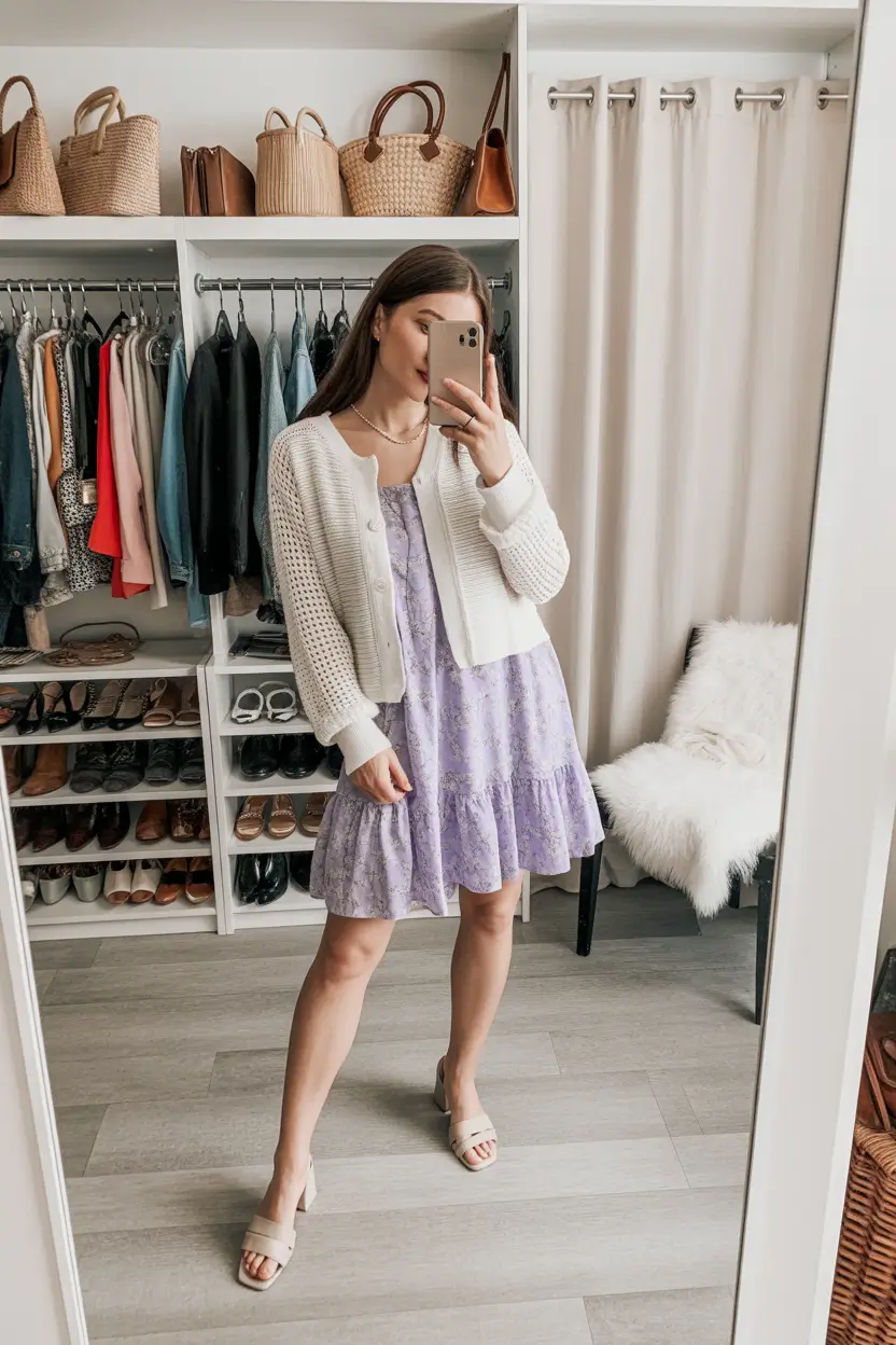 floral spring dress outfits 2026 purple casual