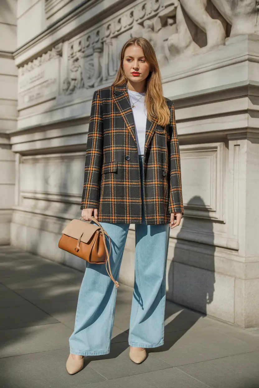 spring business casual outfits 2026 relaxed plaid blazer