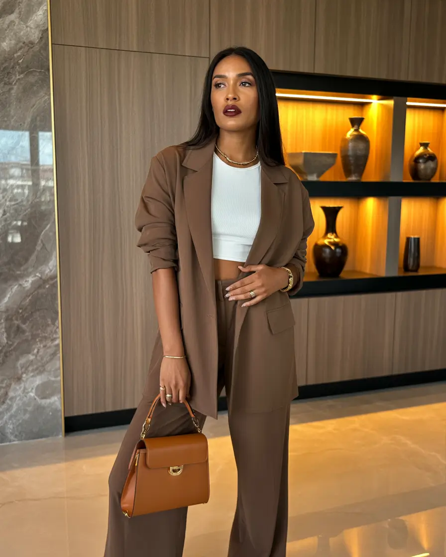 spring business casual outfits women work wear brown suit