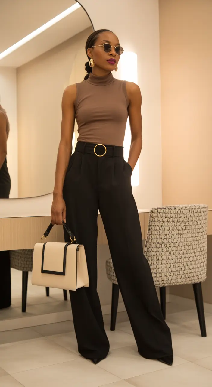 spring business casual outfits black pants sleeveless