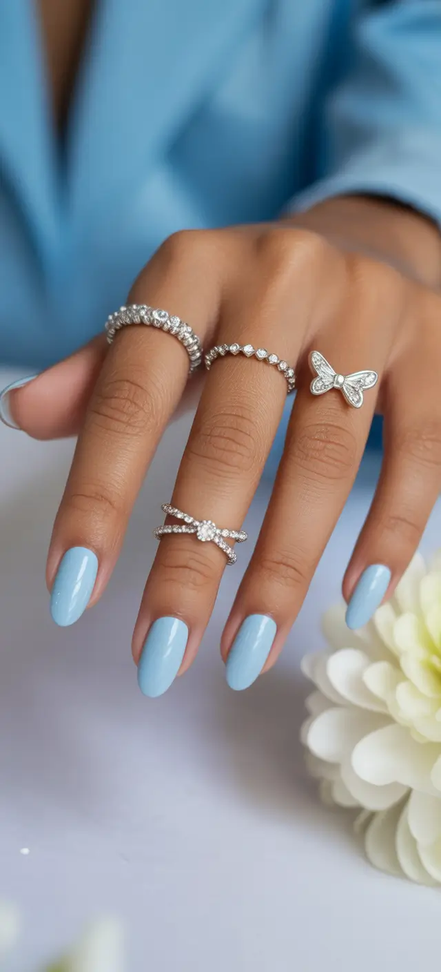 gel nail designs 2026 Baby blue polish that feels fresh and optimistic
