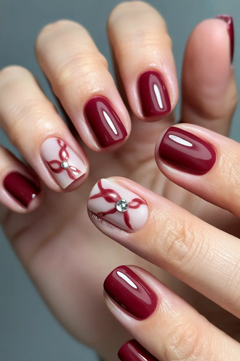 gel nail designs 2026 Burgundy elegance with delicate accent art