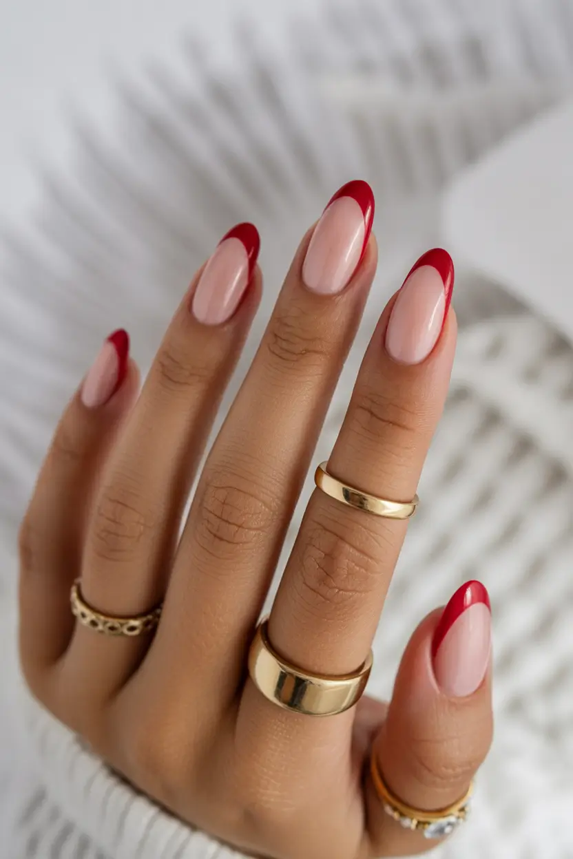 gel nail designs 2026 Modern red french with a confident edge