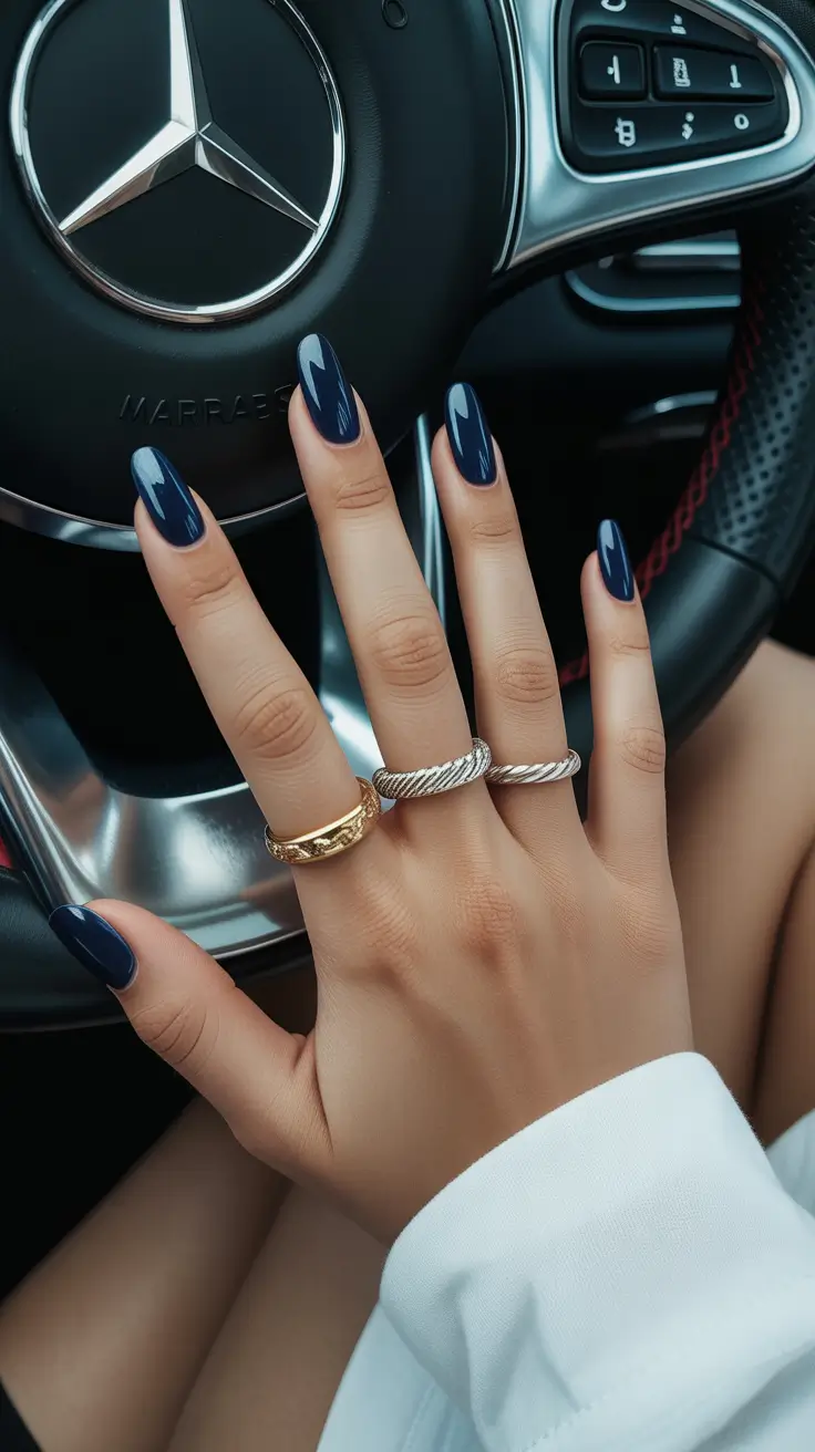 gel nail designs 2026 Deep blue polish that feels powerful and modern