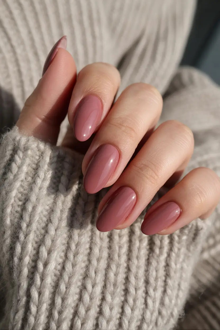 gel nail designs 2026 Muted rose almond nails for everyday elegance