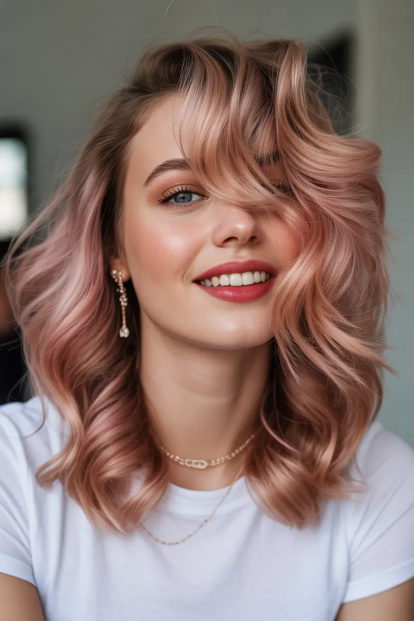 Hair Color Ideas February 2026 Soft Rose Blonde With Lived In Waves