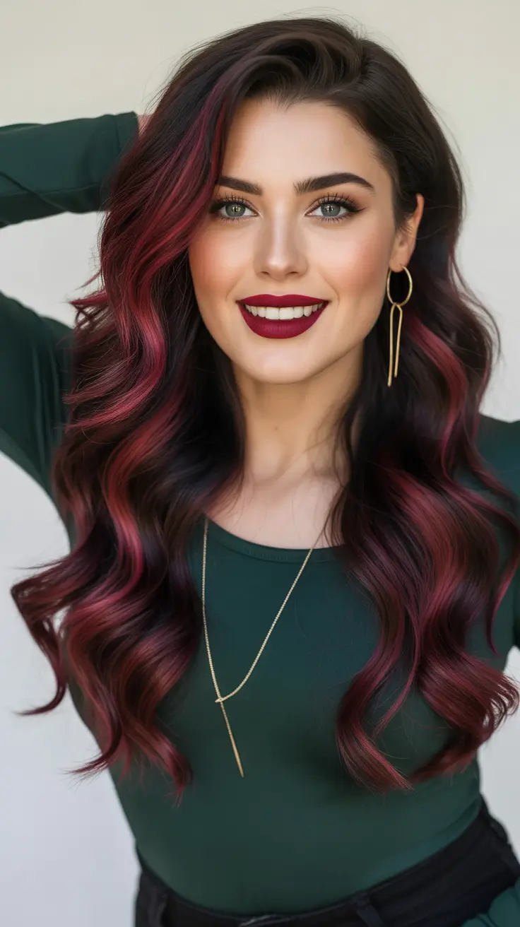 Hair Color Ideas February 2026 Cherry Wine Waves With Subtle Depth