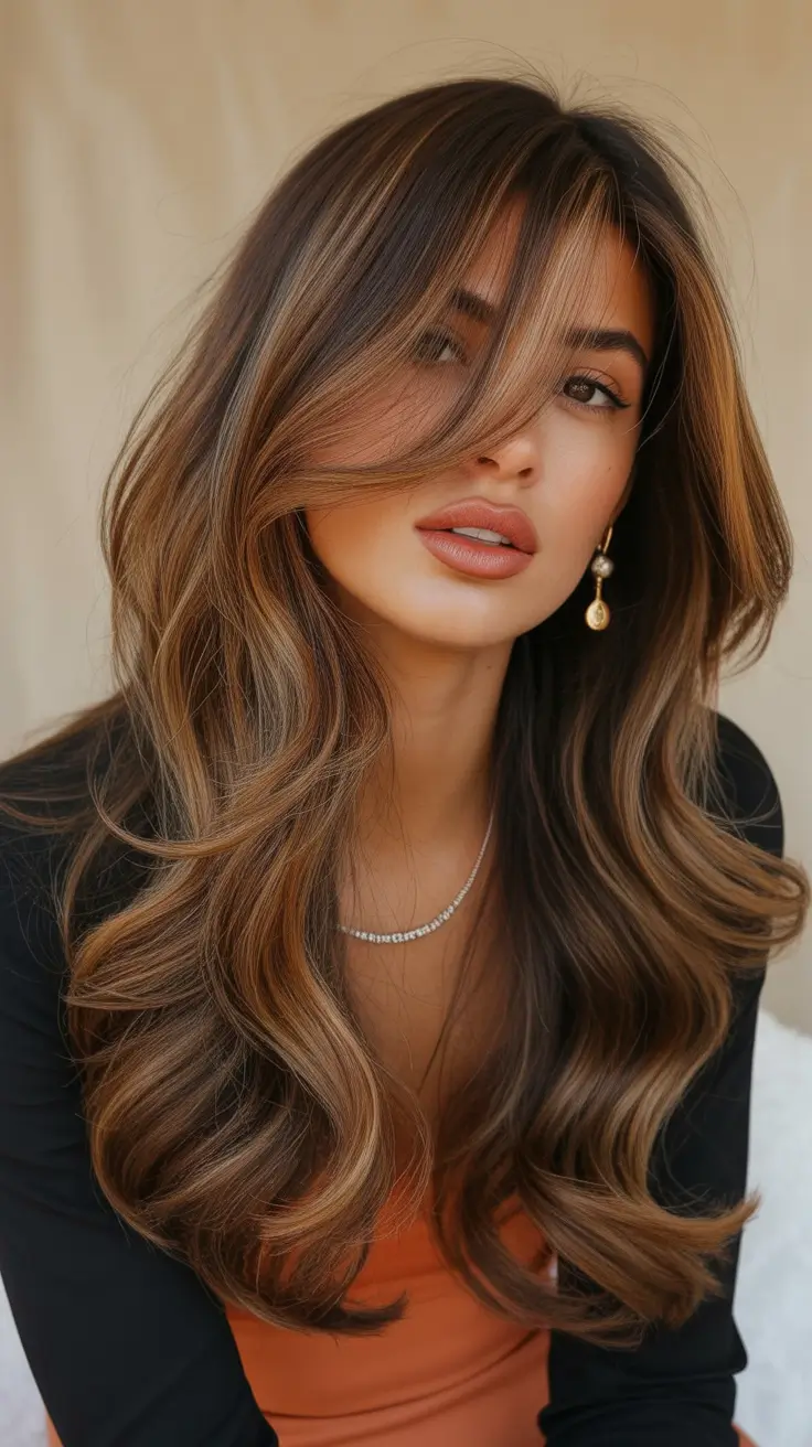 Hair Color Ideas February 2026 Caramel Brunette With Feathered Layers