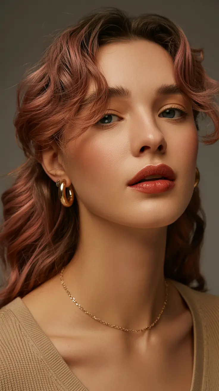 Hair Color Ideas February 2026 Muted Copper Rose With Natural Texture