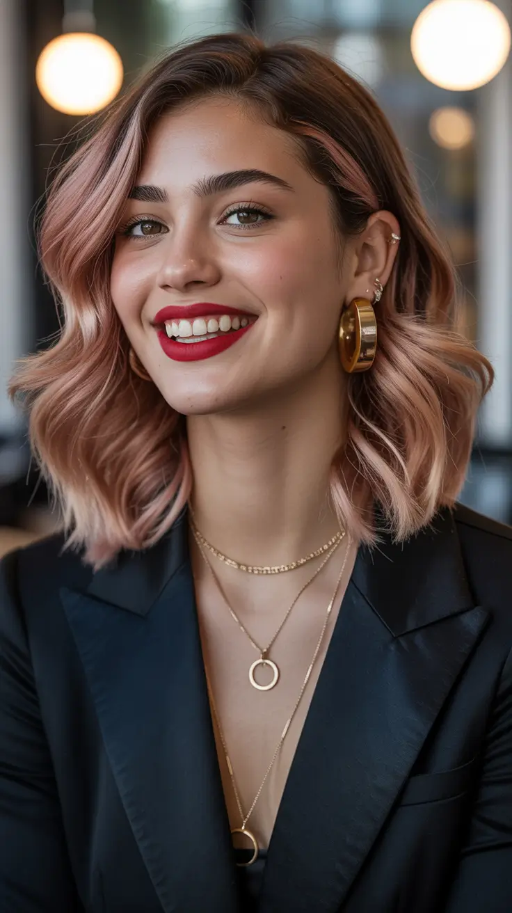 Hair Color Ideas February 2026 Blush Pink Bob With Playful Shine