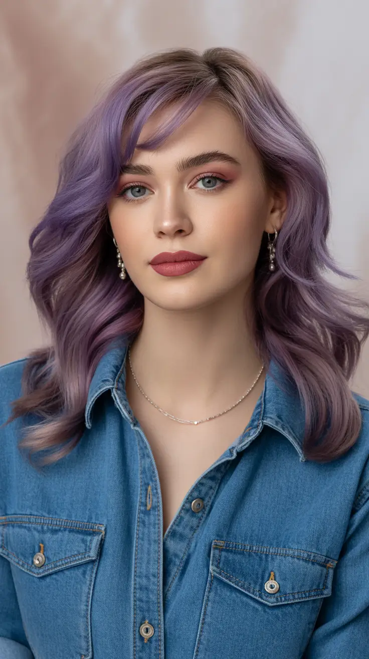 Hair Color Ideas February 2026 Dusty Lavender With Soft Fringe
