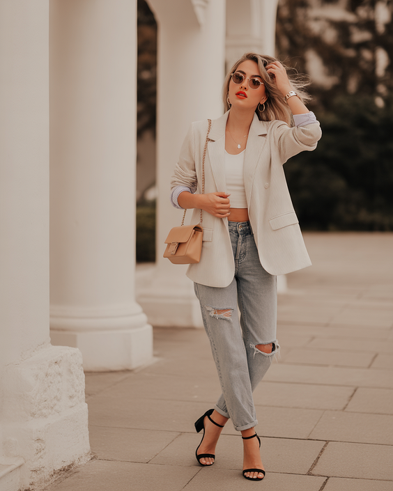 light spring blazer outfits 2026 Cream Urban Denim