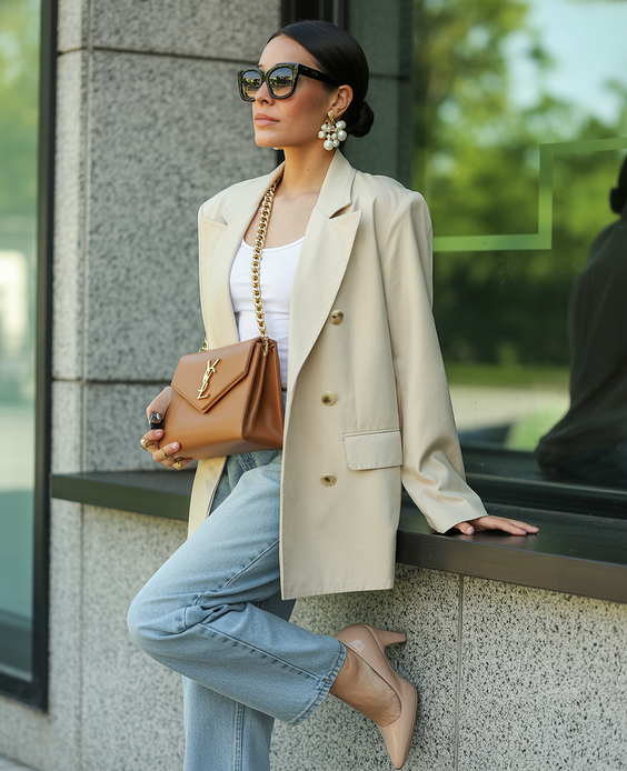 light spring blazer outfits 2026 Beige Elegant Style