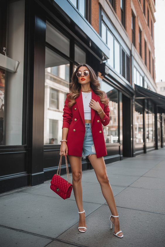 light spring blazer outfits 2026 Red Statement Look