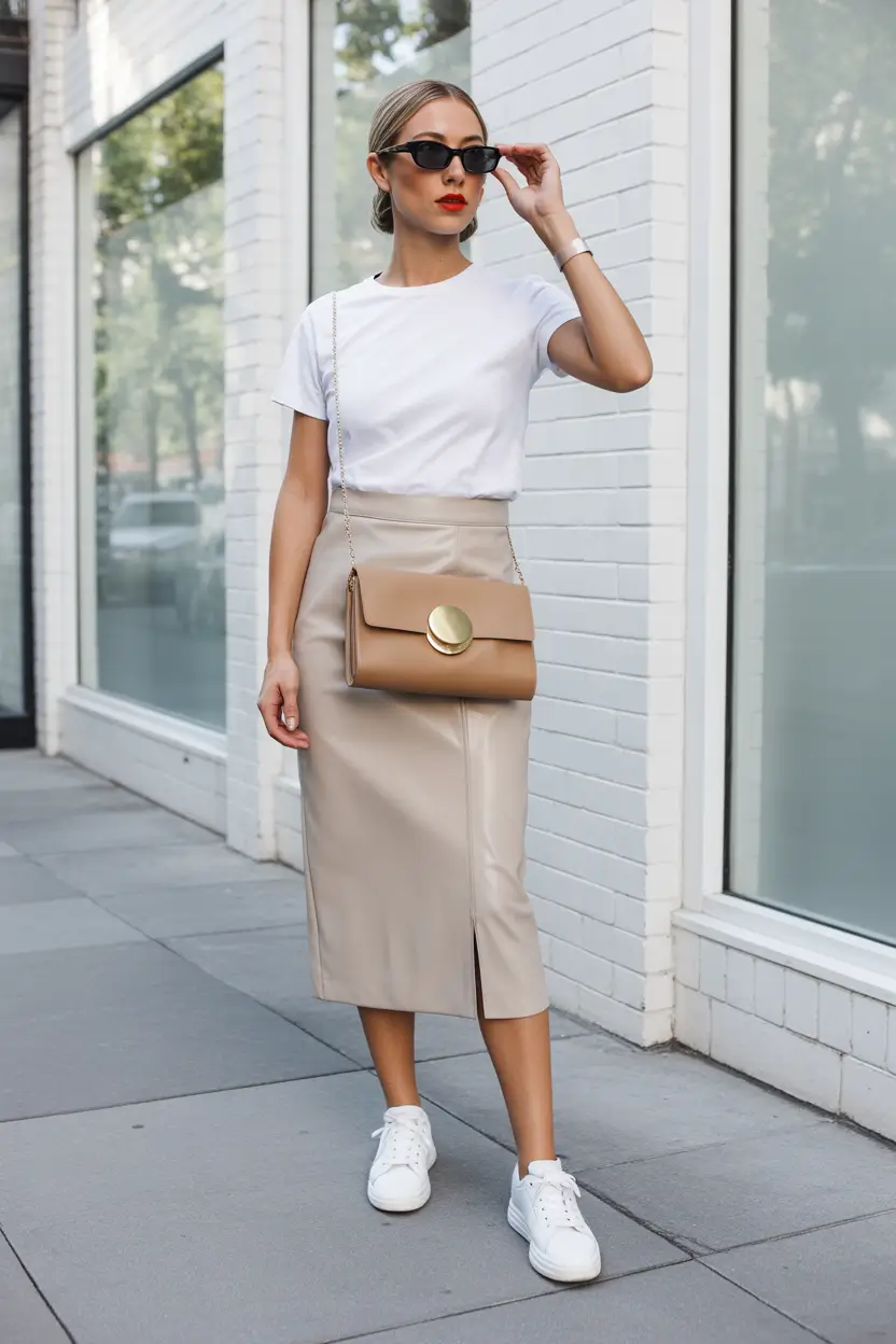 minimalist spring skirt outfits 2026 black midi skirt