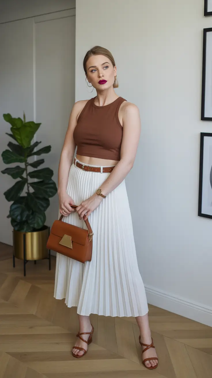 minimalist spring skirt outfits 2026 pleated midi skirt