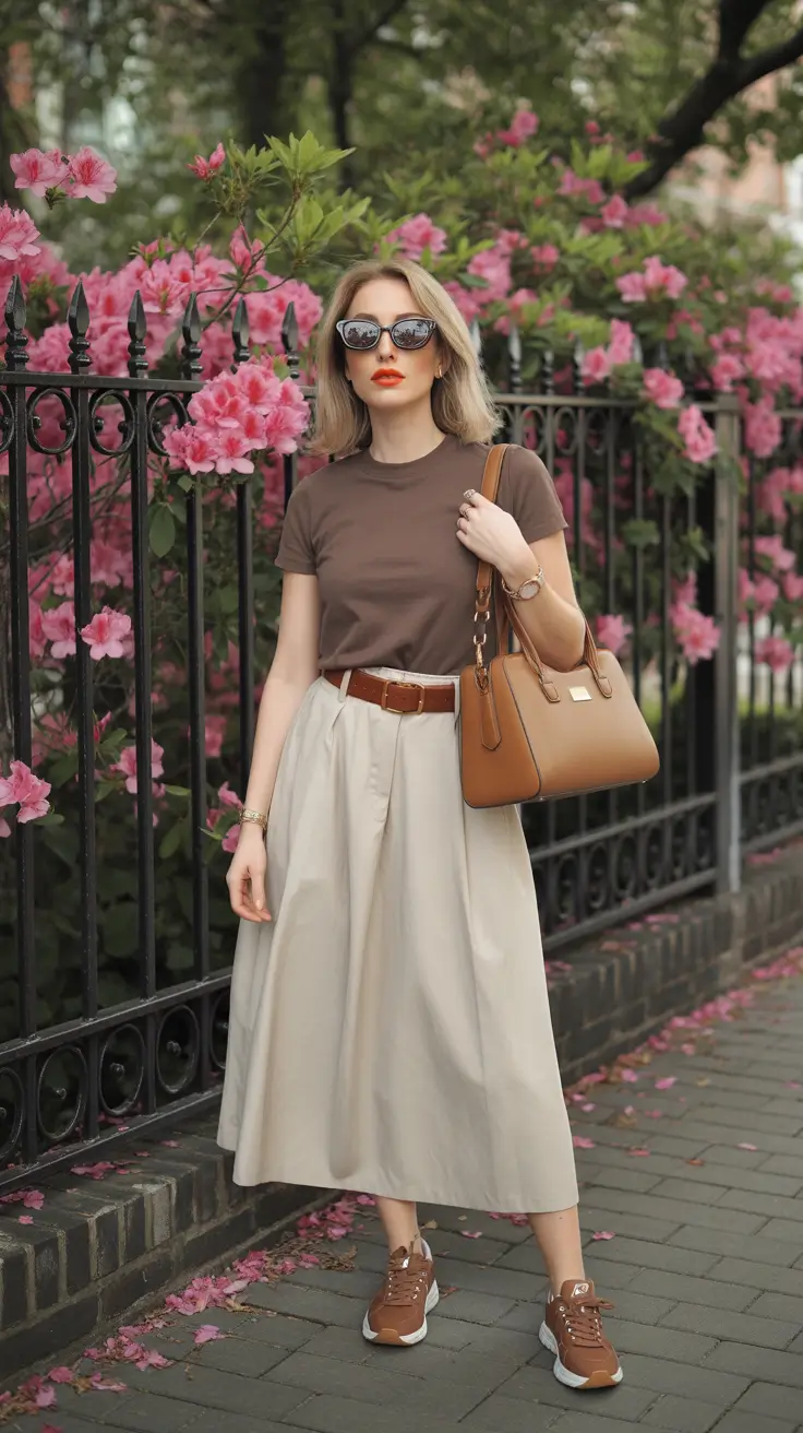 minimalist spring skirt outfits 2026 casual neutral skirt